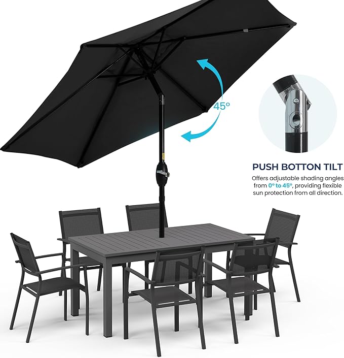 Wisteria Lane Outdoor Patio Umbrella, 7.5' Patio Umbrella, Market Umbrella, Large Outdoor Umbrella, Metal Pole Umbrella with Push Button Tilt and Crank, Polyester Canopy
