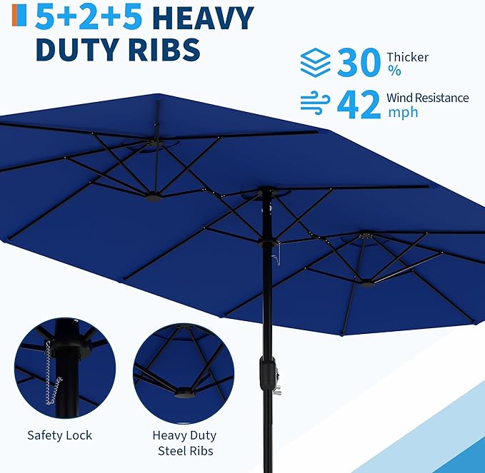 Double-Side Rectangular Pool Umbrella, 15ft Large Patio Umbrella with Base Included, Outdoor Market Umbrellas for Poolside Lawn Backyard