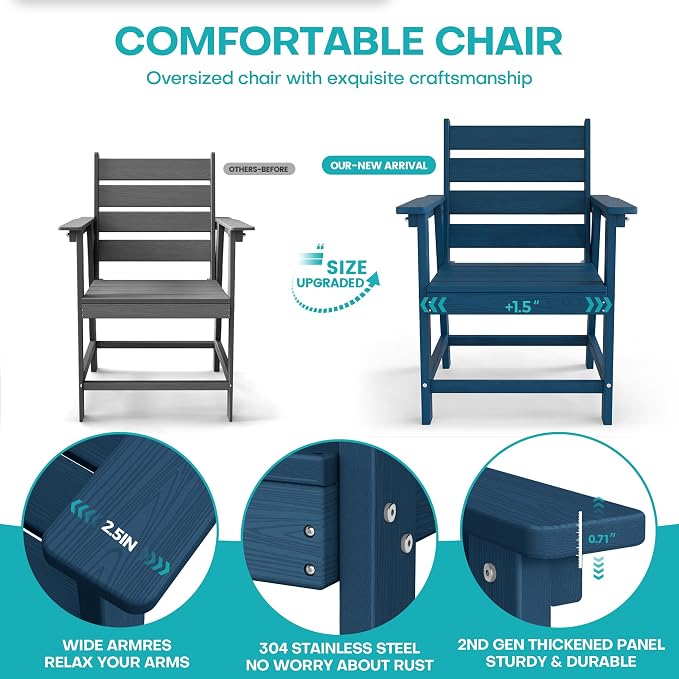 HDPE Dining Chair, Navy Blue, Set of 2