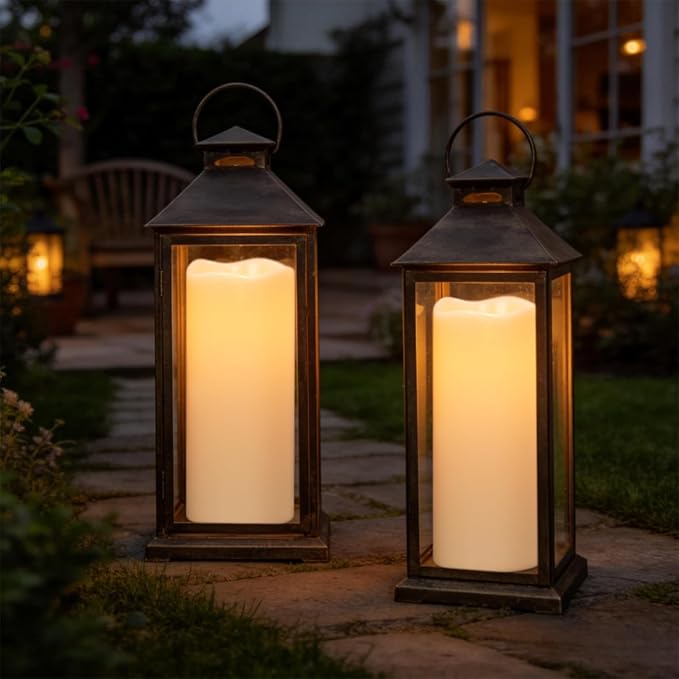 Eldnacele Large Outdoor Solar Flameless Candles Waterproof, 4" x 10", Solar Powered Dusk to Dawn Plastic LED Flickering Pillar Candles for Garden Patio Lanterns Wedding Holiday Decor(2 Pack White)
