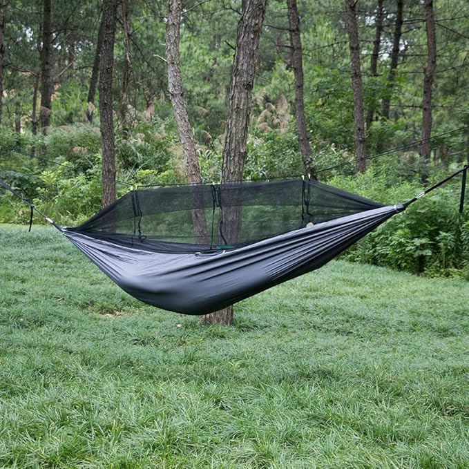 Swing Set Camping Hammock with Net, Lightweight Parachute, Outdoor Nylon Net Hammock Camping Swing Seat (Color : Orange Gray)