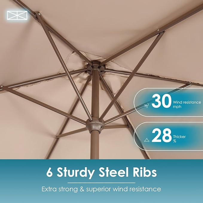 GREENVINES 6.5X10 FT Rectangular-Patio-Umbrella | Outdoor-Table-Umbrellas | 6 Sturdy Steel Ribs | Push Button Tilt & Crank | Waterproof | Market Umbrella | for Pool Backyard Garden Deck | Tan