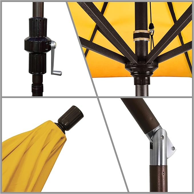 California Umbrella 7.5' Rd. Aluminum Patio Umbrella, Crank Lift, Collar Tilt, Bronze Pole