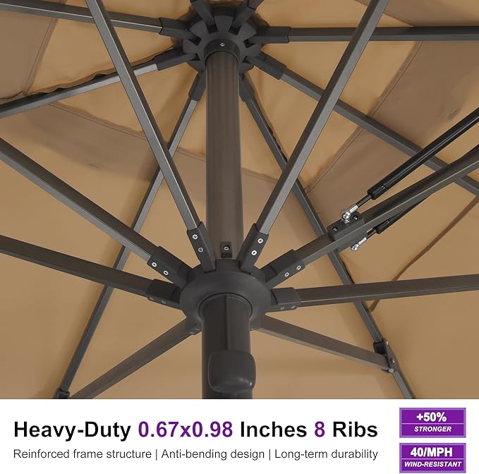 PURPLE LEAF Commercial Grade 10 x 13 FT Heavy Duty Rectangle Market Umbrella Semi Auto Open All Weather Wind Resistant Reinforced Aluminum Frame Outdoor Patio Umbrella for Restaurant Hotel Resort Cafe Poolside Business Use Beige