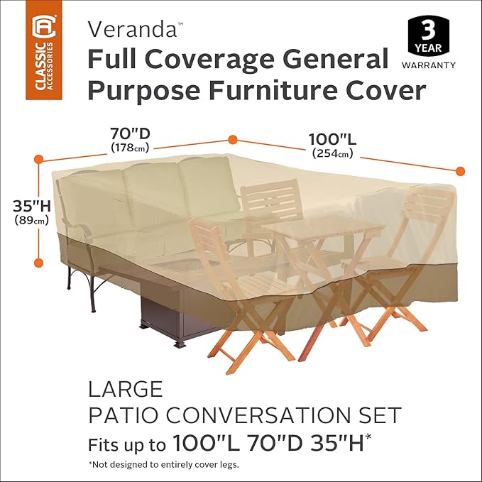 Classic Accessories Veranda Water-Resistant 100 Inch Conversation Set/General Purpose Patio Furniture Cover, Patio Furniture Covers