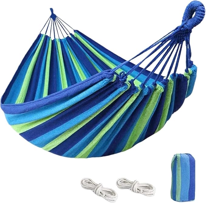 Hammock Portable Travel Thickened Hanging Hammocks Outdoor Indoor Single Double Canvas Hammocks Courtyard Children's Swing Quick-Opening(Blue-260X150CM)