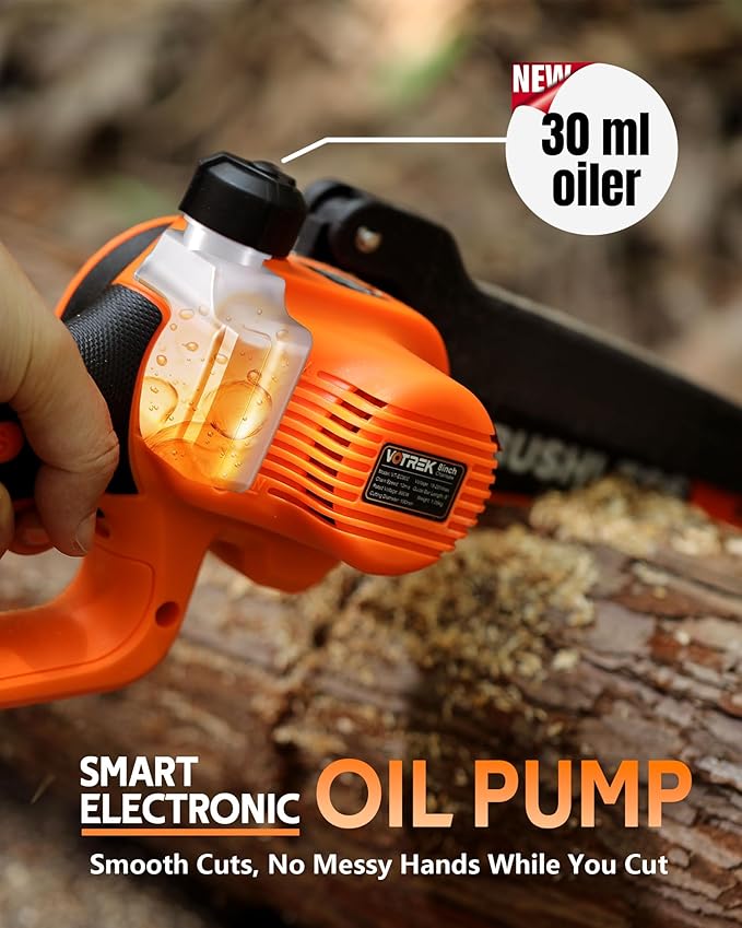 2-in-1 6-Inch & 8-Inch Mini Chainsaw Cordless, 2 x 3.0Ah Batteries, Electric Chain Saw with 4 Chains, 2 Bars, Brushless Motor, Auto Oiler, Tool-Free Tensioner for Tree Trimming and Yard Cleanup