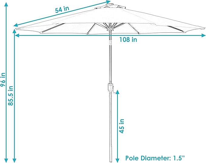 Sunnydaze 9 ft Outdoor Patio Umbrella with Solar Lights - Polyester LED Table Market Umbrella with Push-Button Tilt and Crank - Red