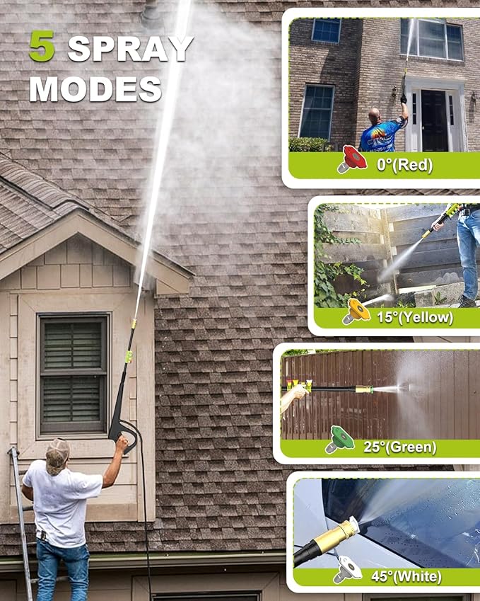4500PSI PressureWasher PowerWashers 4 Quick Connect Nozzles and Foam Cannon for Cars Driveways Patios Fences