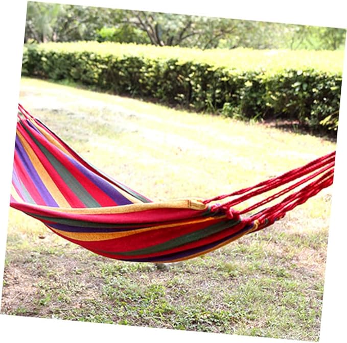 Yardwe Portable Canvas Camping Hammock Outdoor Striped Hanging Chair 190x85cm Rainbow Color for Patio Backyard Garden Swing Use