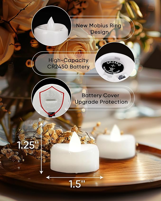 merrynights Remote Candles, 12PCS Flameless Tea Lights Candle Battery Operated with Timer, 400+Hours Remote Control LED Tea Lights Votive Candle - 1.5'' D X 1.25'' H- Pure White Light