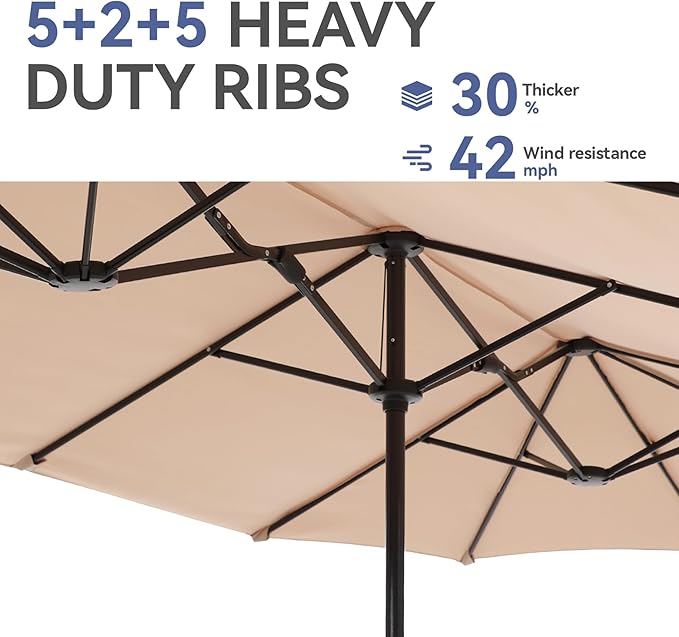 GREEN PARTY 13ft Rectangle Patio Umbrella, Double Sided Outdoor Table Umbrella with Crank & 1.5" Pole, Large Market Umbrella for Poolside Garden Deck Backyard, Beige