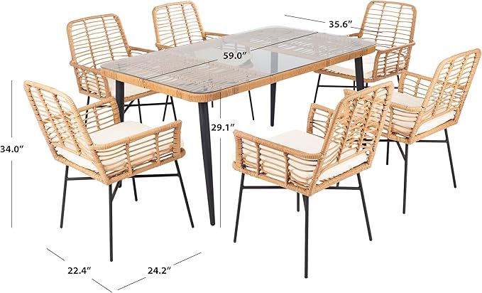 SAFAVIEH Outdoor Collection Beson Brown/White 7-Piece Dining Set PAT9010A-3BX