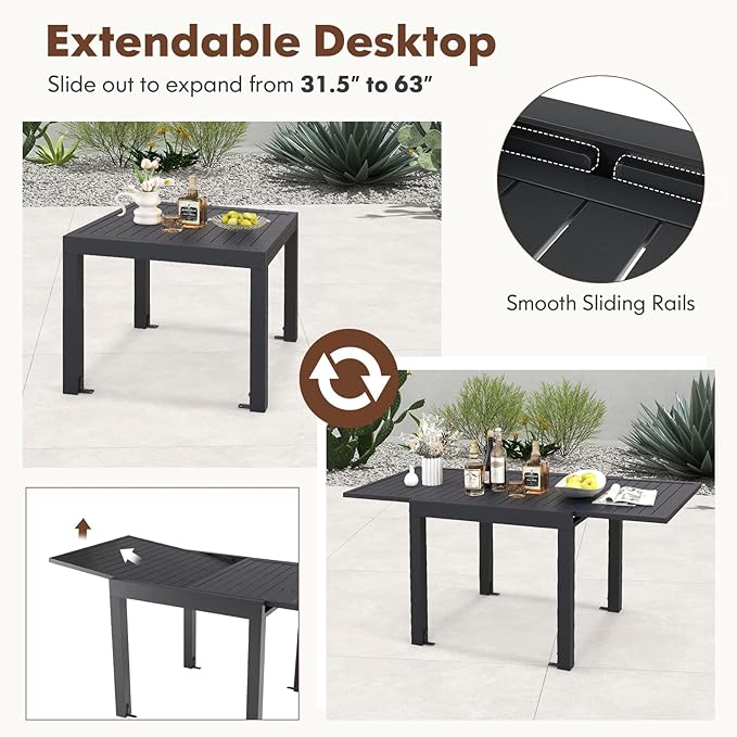 Tangkula 5 Piece Patio Dining Set for 4, Patio Furniture Set with Extendable Aluminum Table & 4 Metal Stackable Chairs, Outdoor Table and Chairs Set for Backyard Garden Deck