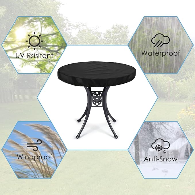 Round Outdoor Table Cover Waterproof Heavy Duty Round Patio Table Covers for Outdoor Furniture, Windproof Outdoor Patio Coffee & Dining Table & Table Top Cover Weatherproof Protector,Customize Size