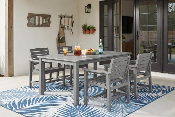 Perli™ 5-Piece Outdoor Dining Set, All-Weather HDPE Patio Furniture with 4 Armrest Chairs and Rectangular Table, UV-Resistant 4-Person Set for Deck, Backyard, Grey