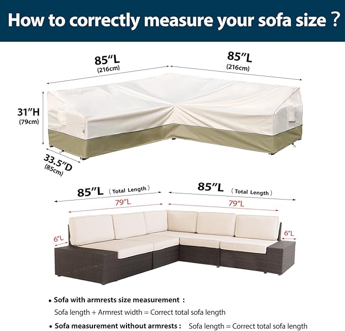 Outdoor Sectional Patio Furniture Covers - 85-inch Waterproof Rip-Stop Anti-UV 600D Heavy Duty Couch Cover with 3 Air Vent - 85''L x 33.5''D x 31''H