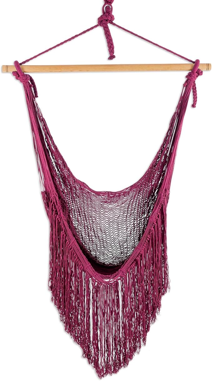 Novica Handmade Sea Breezes in Bordeaux Cotton Hammock Swing