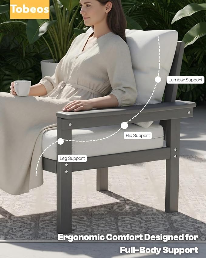 HDPE 4 Piece Patio Furniture Set, All-Weather Outdoor Couch with Thick Cushions & Coffee Table & Side Table, Patio Conversation Sets for Lawn, Garden, Porch, Balcony, Deck, Poolside,Grey Beige