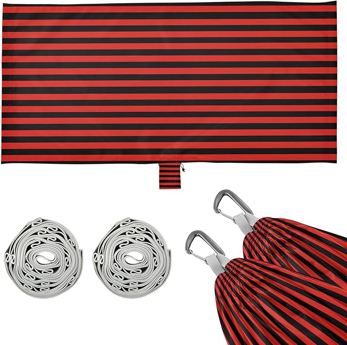 Camping Hammock Outdoor Hammocks for Outside Black Red Stripe Beach Trees Portable Lightweight with Pockets Tree Straps Indoor