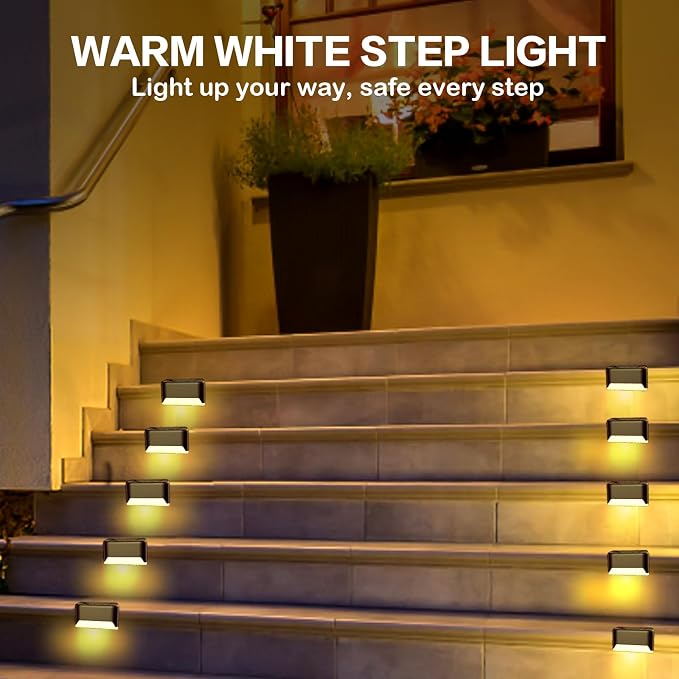 BKBB PPBB Solar Deck Lights Outdoor, 16 Pcs Solar Step Lights, Waterproof LED Solar Lights for Outdoor Stairs, Step, Fence, Yard, Patio, Railing, Garden and Pathway