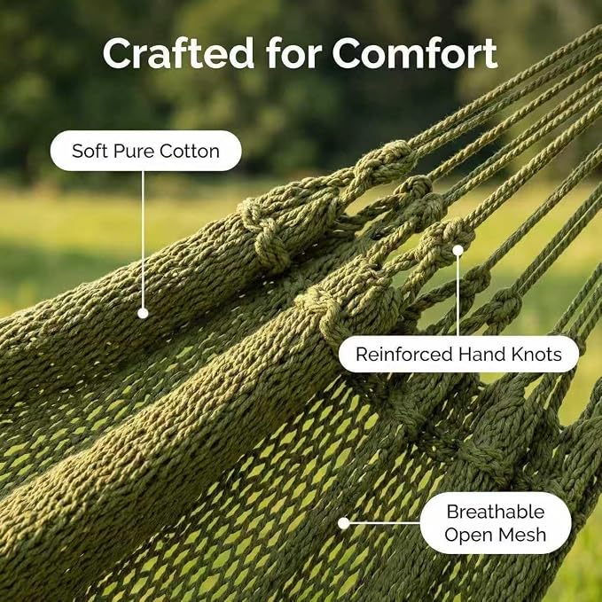 WjrnlfdHammock 79 * 59in550lbs 2Person Cotton Rope Outdoor Camping Hammock | 550lbs double hammock, handwoven cotton rope, breathable mesh, easy setup, perfect for backyard, camping & beach. 3 colors!