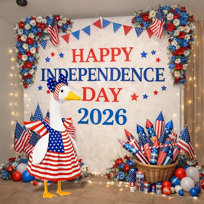 4th of July Porch Goose Outfits Patriotic Goose Costume for Outdoor Decor | for 23''H Plastic and Cement Statue, Independence Memorial Day Garden Patio Decoration