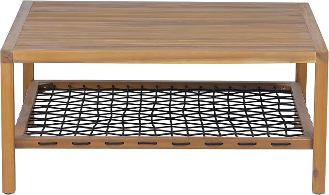Christopher Knight Home 4 Piece Acacia Wood Outdoor Patio Sofa Set with Black Rope Accents Water Resistant Cushions Teak Finish Conversation Set for Backyard Garden Poolside
