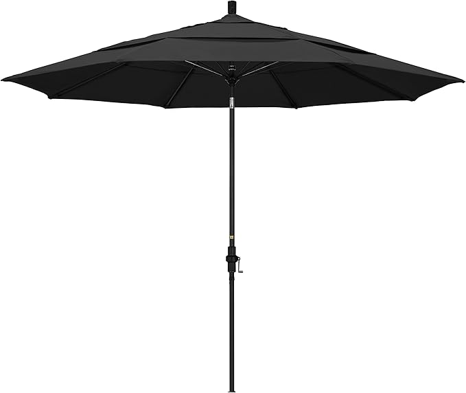 California Umbrella 11' Rd. Fiberglass Rib Patio Umbrella, Crank Lift, Collar Tilt, Black Pole, Black (GSCUF118705-SA08-DWV)