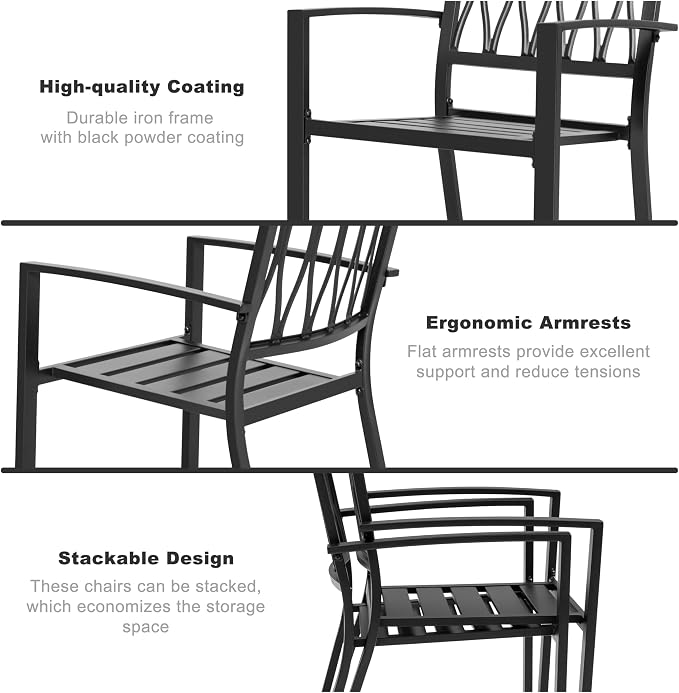 NUU GARDEN 7-Piece Outdoor Metal Dining Set, Weather-Resistant Patio Furniture, 61” x 37” Rectangle Dining Table with Umbrella Hole and 6 Stackable Chairs for Backyard, Balcony, Garden, Lawn, Black