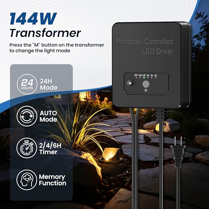 All-in-One Low Voltage Landscape Lighting 12W LED Well Lights IP67 Outdoor In-Ground Lights Waterproof with Transformer, 2700K Warm White Pathway Lighting for Yard Garden, 8 Pack