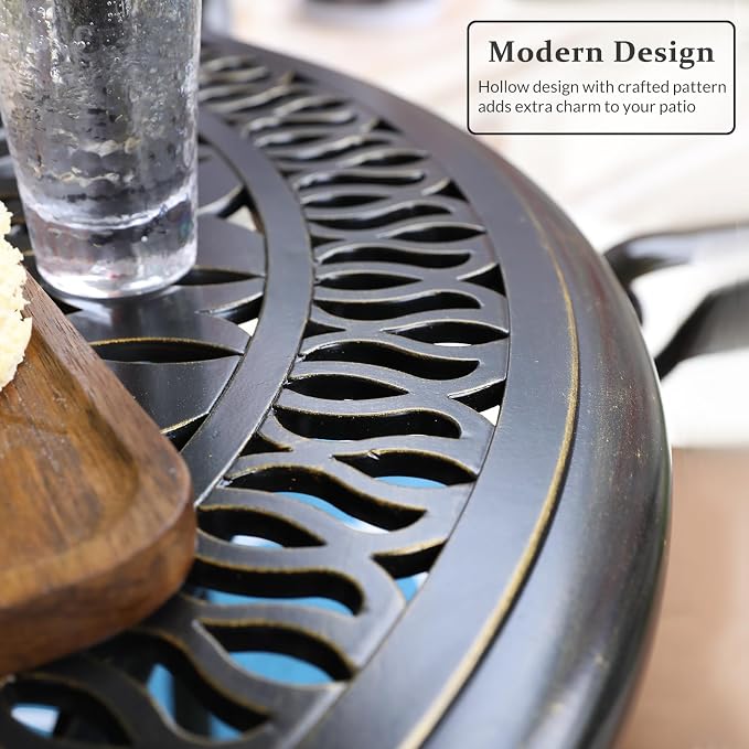 MEETWARM Patio Height Bar Table, 35.4" Bar Height Bistro Table, Outdoor Cast Aluminum Bistro Round High Top Dining Table with 2" Umbrella Hole for Garden Deck Backyard, Dark Bronze