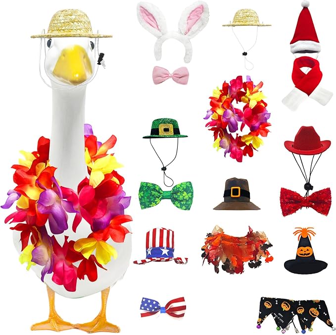 8 Set Holiday Porch Goose Outfits All Seasons Holiday Bundle St. Patrick Easter Summer Hawaiian 4th of July Fall Lawn Goose Clothing Porch Clothes for Patio Yard Lawn Decor