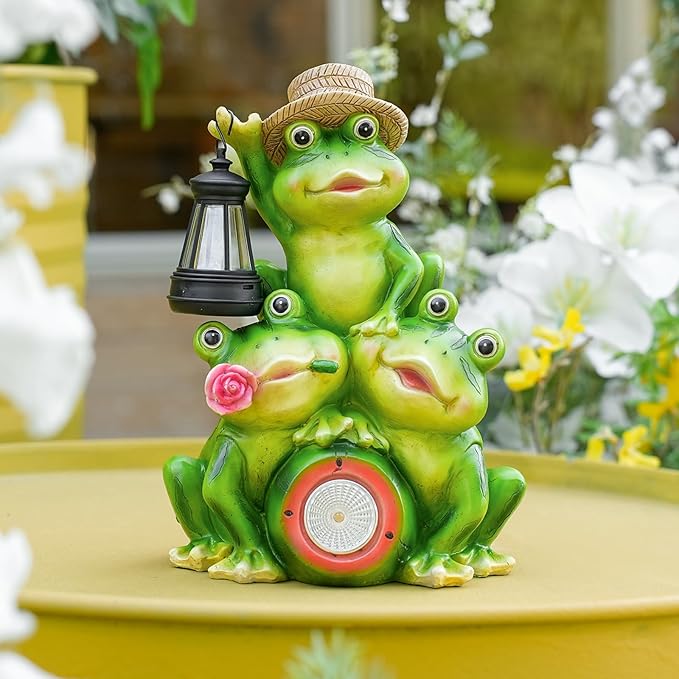 Joint Honglin Solar Frog Family Garden Statue Figurines with Lantern & LED Light – Cute Solar Yard Decor for Lawn, Patio & Outdoor Pathway(Family Frogs)