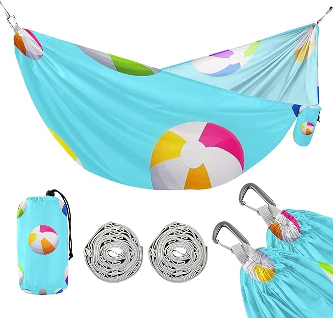 Blue Beach Ball Summer 330lb Capacity Camping Hammock with Tree Straps Backyard Hammock for Patio Backyard Lounge Base hamaca con Base para adultos
