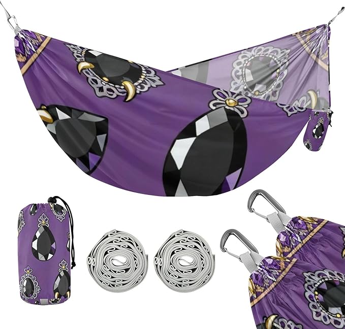 Gothic Gem Pattern Camping Hammocks Fabric Hammock for Outside Patio Backyard Poolside