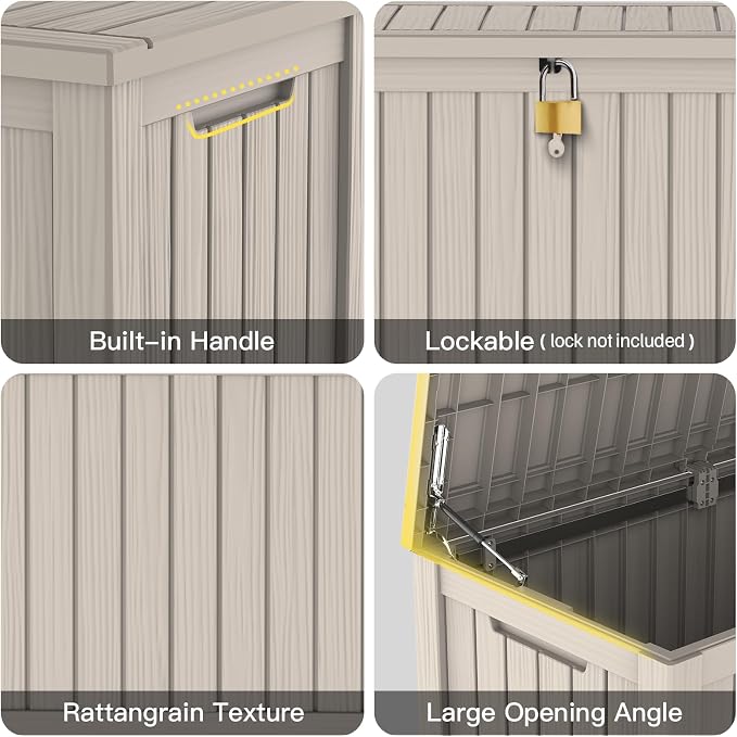 Mars Villa 150 Gallon Outdoor Storage Box, Resin Deck Box Waterproof for Patio Furniture Cushions, Pool Supplies, Gardening Tools, Weatherproof and UV Resistant, Grey