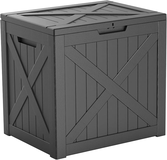 32 Gallon Outdoor Storage Box - Weather-Resistant Resin Deck Box with UV Protected, Waterproof for Package Delivery, Patio Cushions, Gardening Tools (Black, 32 Gallon)