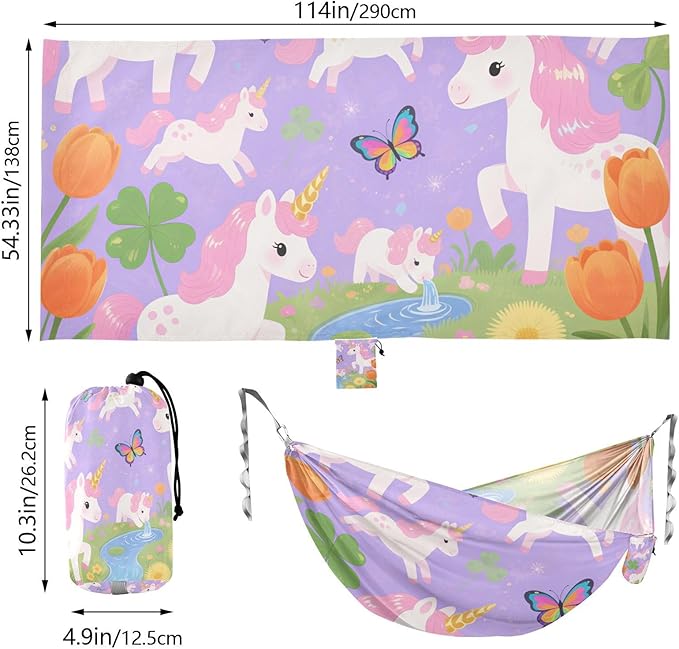Cute Cartoon Pink Unicorns 330lb Capacity Outdoor Hammock with Hanging Rope Backyard Hammock for Indoor Outdoor Patio hamaca para acampar