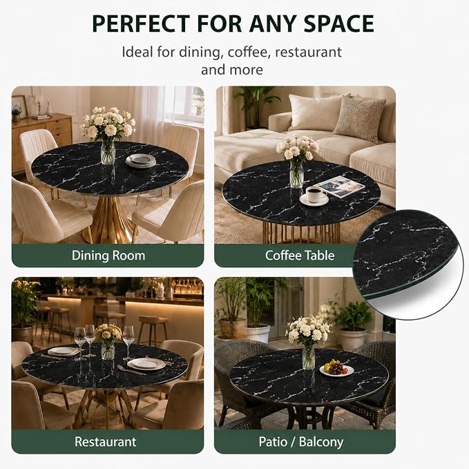 30" Round Tempered Glass Table Top, 5/16" (8mm) Thick, Marble Pattern Replacement, Heavy-Duty, Heat & Scratch Resistant for Coffee, Dining & Patio Tables, Black