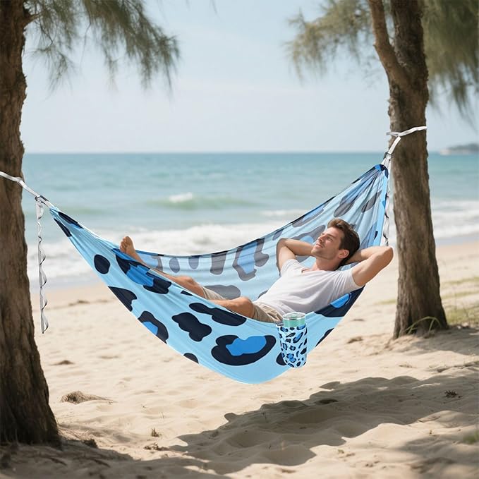 Animal Skin Leopard Blue Black 330lb Capacity Hammocks for Camping with Tree Straps Portable Hammock for Indoor Outdoor Patio capas para la Lluvia
