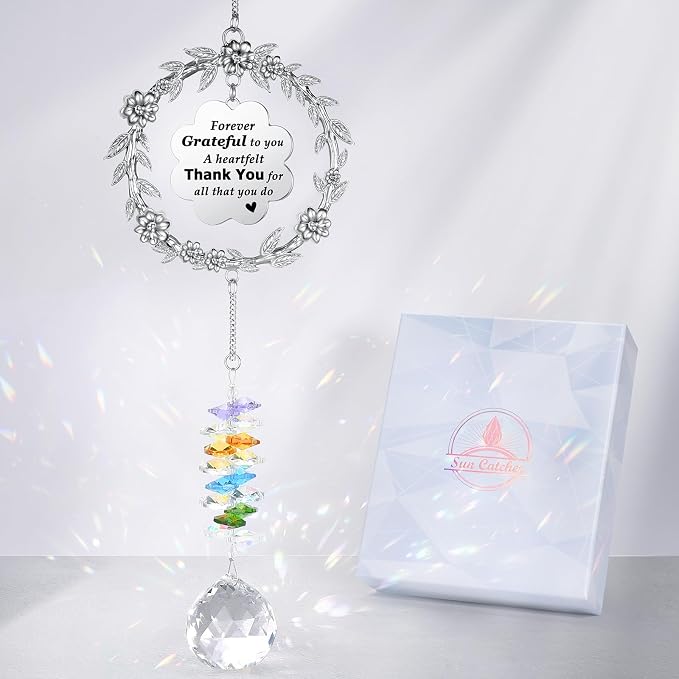 Thank You Gifts for Women, Sun Catcher Gift with Engraved Thank You Message | Hanging Crystal Suncatcher Ornament for Window Rainbow Maker, Appreciation Gift, Gratitude Gifts for Friend Family Teacher