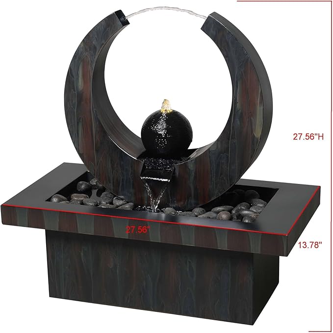 Outdoor Metal Fountain with LED Lights - Rusty Gray