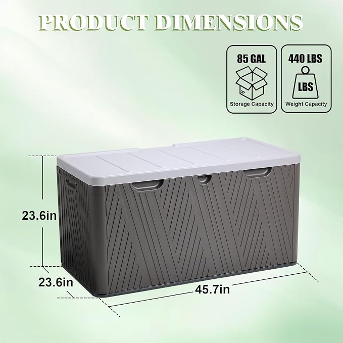 BPS 85 Gallon Resin Deck Box, Outdoor Storage Box Waterproof & Weather-Resistant Lockable, Large Patio Storage Container for Cushions, Garden Tools