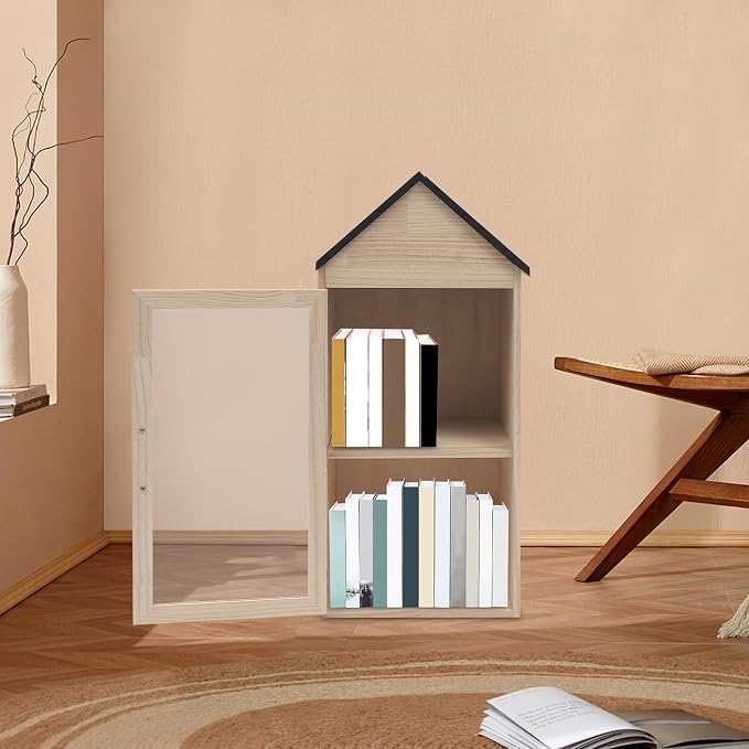 Library Book Exchange Box Weatherproof Wood Cabinet for DIY Outdoor Indoor Book Storage,Literature Exchange Box for Community,Schools & Neighborhood Sharing (TypeJ)