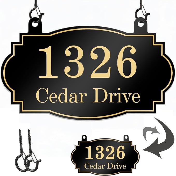 Personalized Hanging Address Sign, Custom Address Signs for Houses Home Yard Mailbox, Single Double Sided Custom Street Name Outdoor Address Decor Sign (Style2)