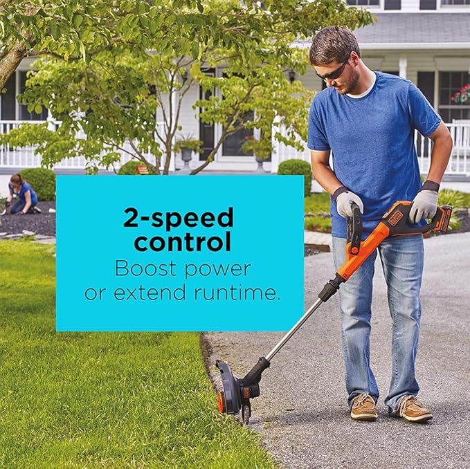 BLACK+DECKER 20V MAX Cordless String Trimmer with Power Drive Transmission, 2-Speed Control, Auto Feed, 12-Inch (LST522-CA) (Renewed)
