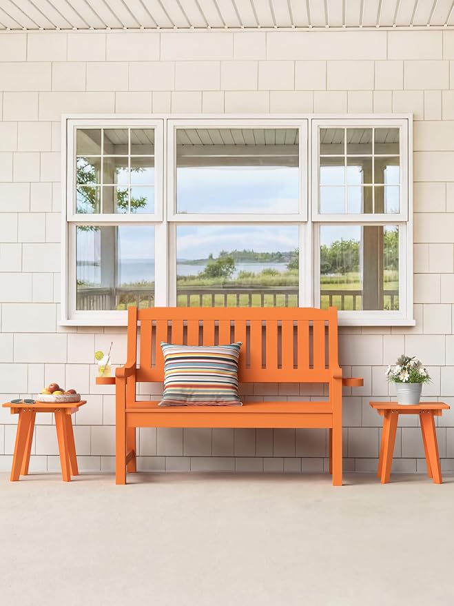 Outdoor Side Table, HDPE Weather Resistant Small Patio Table for Porch and Balcony, 200 LBS Capacity Heavy Duty Small Outdoor Table for Backyard and Pool, Easy Maintenance, Orange