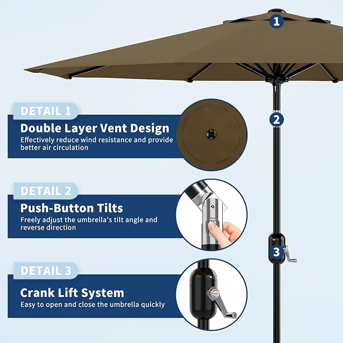 GarveeLife 9FT Patio Umbrella Outdoor, Table Umbrella with Push Button Tilt and Crank, 8 Sturdy Ribs UV Protection Waterproof for Garden, Pool, Market, Deck