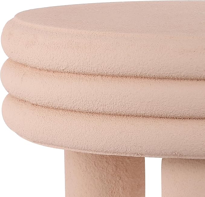 JONATHAN Y Rashida 13.5" Modern Round Polyresin Indoor Outdoor Accent Coffee Table, Weather Resistant Low Table with Chunky Ribbed Stacked Ring Design and Tripod Pillar Base, Pink Frosted TBL1105A